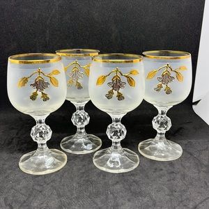 Crystalex Wine glasses(4) Frosted, Gold & Silver Encrusted Bohemia Glass